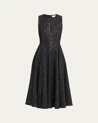Michael Kors Sleeveless Sequin Cotton Midi Dress In Black