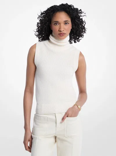 Michael Kors Sleeveless Wool Blend Turtleneck Top In White