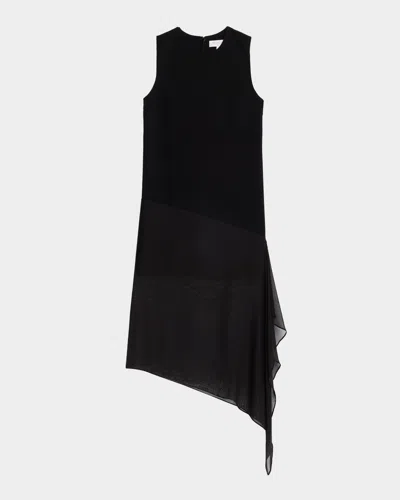 Michael Kors Sleeveless Wool Crepe Sheer Midi Dress In Black