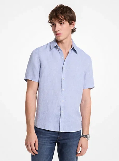 Michael Kors Slim-fit Linen Shirt In Blue