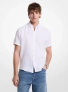 Michael Kors Linen Slim Fit Short Sleeve Button Front Shirt In White