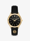 MICHAEL KORS SLIM RUNWAY GOLD-TONE AND LEATHER WATCH
