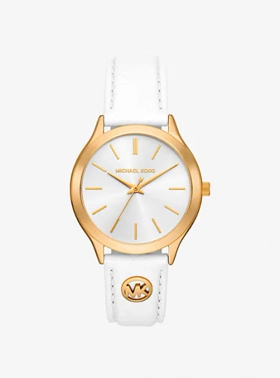 Michael Kors Slim Runway Gold-tone And Leather Watch In Red