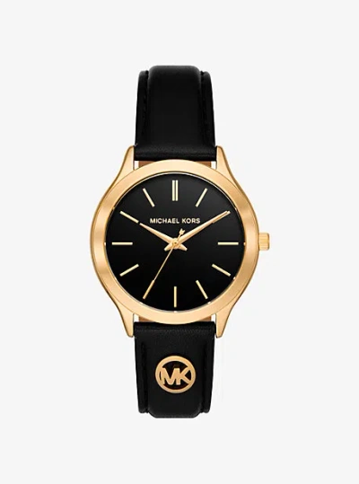Michael Kors Slim Runway Gold-tone And Leather Watch In White