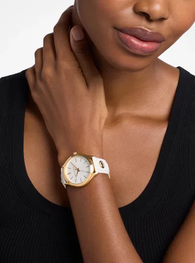 Michael Kors Slim Runway Gold-tone And Leather Watch In White