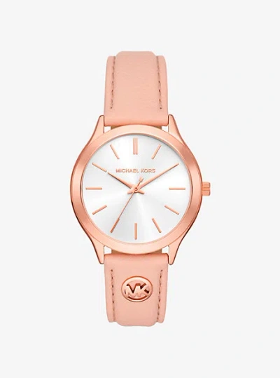 Michael Kors Slim Runway Rose Gold-tone And Leather Watch In Purple