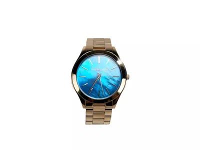 Michael Kors Slim Runway Stainless Steel Watch Ocean Blue Gold In Multi
