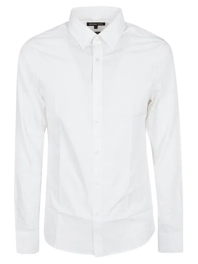 Michael Kors Slim Stretch Buttoned Long Sleeve Shirt In White