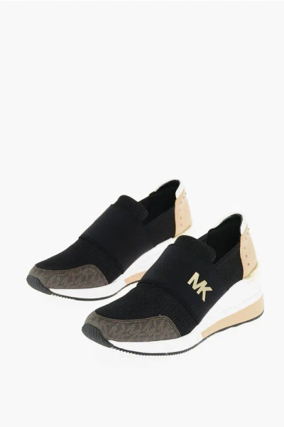 Michael Kors Slip On Trainers With Logo Elastic Band And Metallized Detai In Black