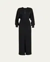 Michael Kors Collection Split Long Sleeve Satin Gown In Black