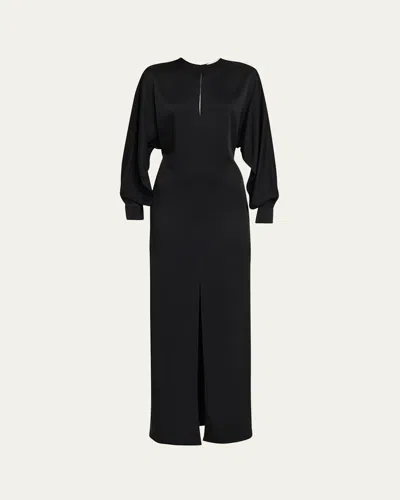 MICHAEL KORS SLIT LONG-SLEEVE SATIN GOWN
