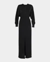 Michael Kors Slit Long-sleeve Satin Gown In Black