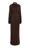 Michael Kors Slit Sleeve Techno Satin Maxi Dress In Brown
