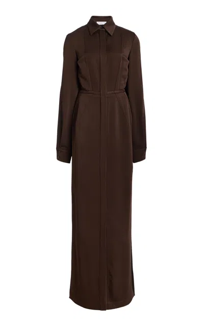 Michael Kors Slit Sleeve Techno Satin Maxi Dress In Brown
