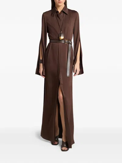 Michael Kors Slit-sleeve Shirt Dress In Brown