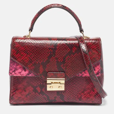 Pre-owned Michael Kors Sloan Flap Red/pink Python Embossed Leather Top Handle Bag