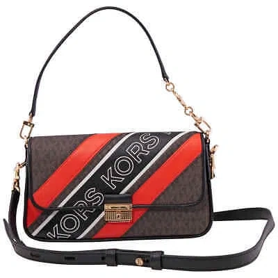 Pre-owned Michael Kors Small Bradshaw Signature Logo Stripe Convertible Shoulder Bag In Brown