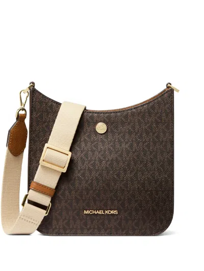 Michael Kors Small Briley Monogram-pattern Messenger Bag In Brown
