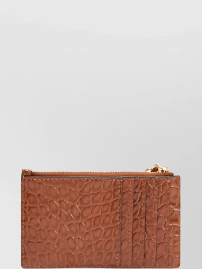 Michael Kors Small Croc Texture Card Holder Zip In Brown