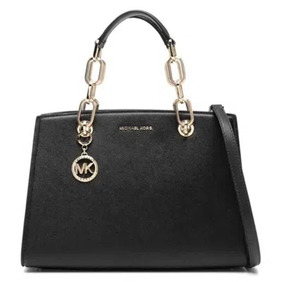 Michael Kors Small Cynthia Leather Satchel In Black
