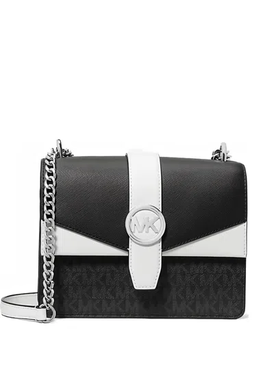 Michael Kors Small Greenwich Monogram Shoulder Bag In Black
