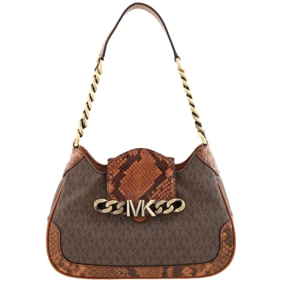 Michael Kors Small Hally Signature Logo Print Shoulder Bag In Brown