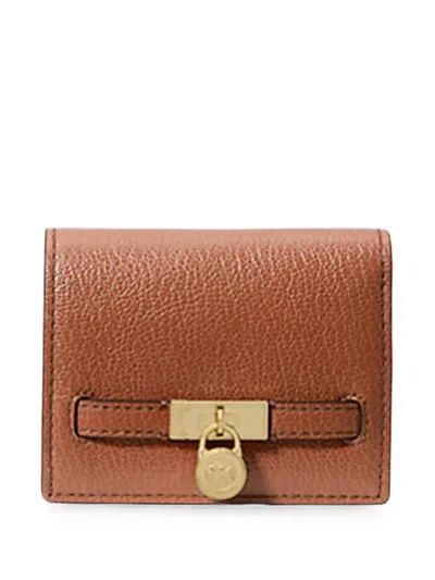 Michael Kors Small Hamilton Moderne Lock Leather Wallet In Brown