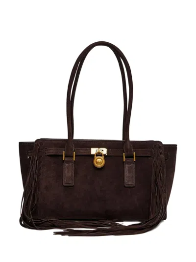 Michael Kors Small Hamilton Moderne Suede Fringes Shoulder Bag In Brown
