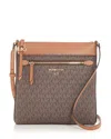 Michael Kors Small Jet Set Charm North South Flat Leather Crossbody In Brown/acorn