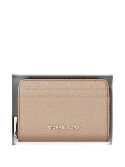 Michael Kors Small Jet Set Pebbled-leather Card Holder In Neutral