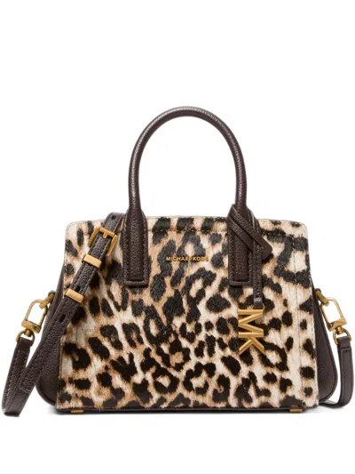 Michael Kors Small Laila Calfskin Satchel With Leopard Print In Animal Print