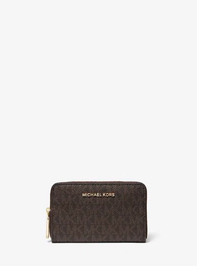 Michael Kors Small Logo And Leather Wallet In Brown