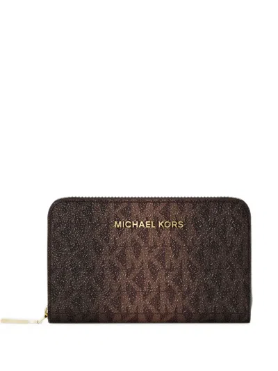 Michael Kors Small Logo And Leather Wallet In Brown