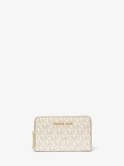Michael Kors Small Logo And Leather Wallet In Neutral