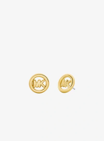 Michael Kors Small Logo Charm Stud Earrings In Gold