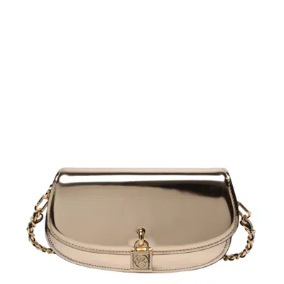 Michael Kors Small Mila Metallic Leather Shoulder Bag In Gold