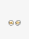 Michael Kors Small Pavé Logo Charm Two-tone Stud Earrings In Silver