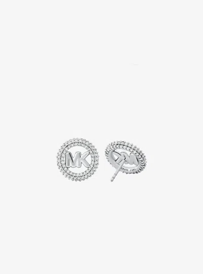 Michael Kors Small Pavé Logo Charm Two-tone Stud Earrings In Neutral