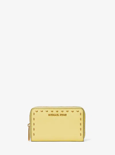 Michael Kors Small Studded Leather Wallet In Yellow