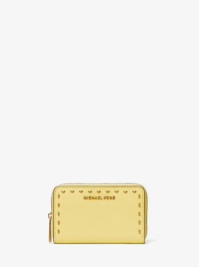 Michael Kors Small Studded Leather Wallet In Yellow