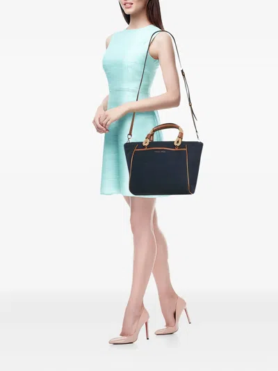 Pre-owned Michael Kors Small Talia Rope-handle Canvas Tote Bag In Blue