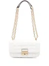 Michael Kors Tribeca Small Quilted Lizard Embossed Leather Shoulder Bag In Weiss