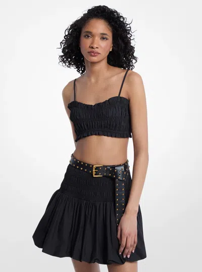 Michael Kors Smocked Cotton Poplin Bra Top In Black