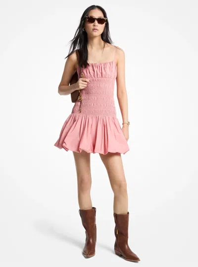 Michael Kors Smocked Cotton Poplin Bubble-hem Dress In Pink