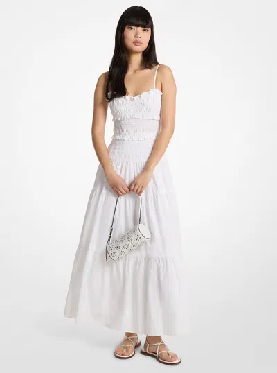 Michael Kors Dress Smocked Bodice Spaghetti Straps Tiered Skirt In White