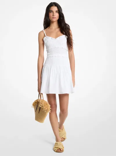 Michael Kors Smocked Cotton Poplin Tank Dress In White