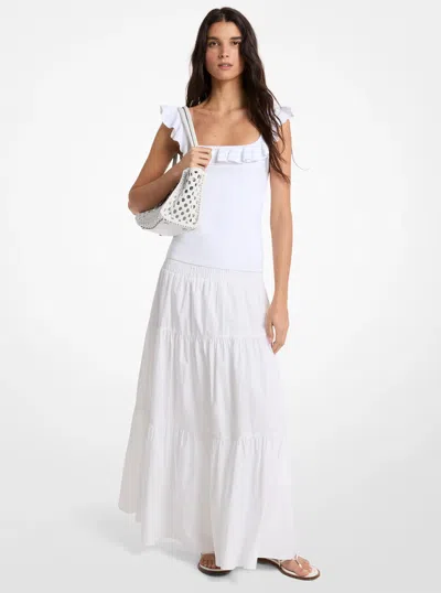 Michael Kors Smocked Cotton Poplin Tiered Maxi Skirt In White