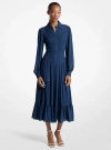 Michael Kors Smocked Georgette Shirtdress In Blue