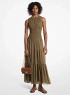 Michael Kors Olive Green Long Dress With Shirred Effect In Green