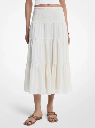 Michael Kors Smocked Georgette Tiered Skirt In White